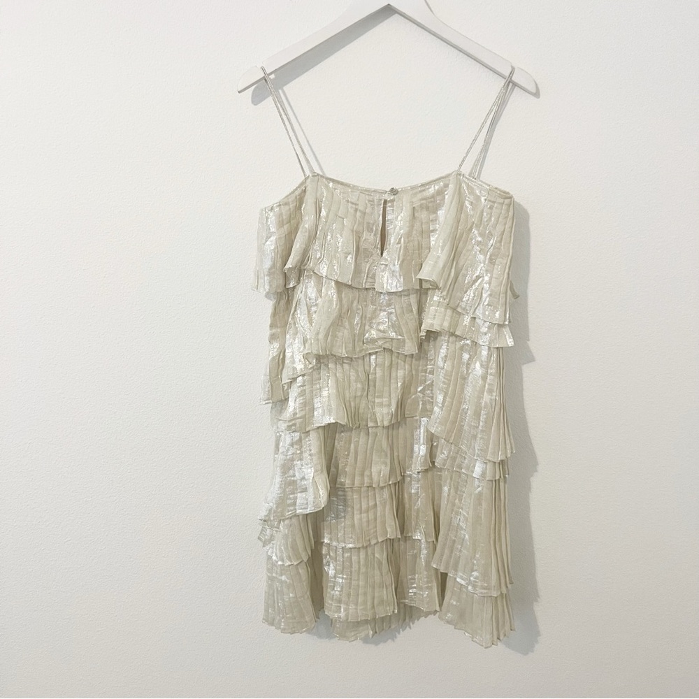 Loeffler Randall Silk Metallic Tiered Dress Cocktail Size 4 - Picture 6 of 6